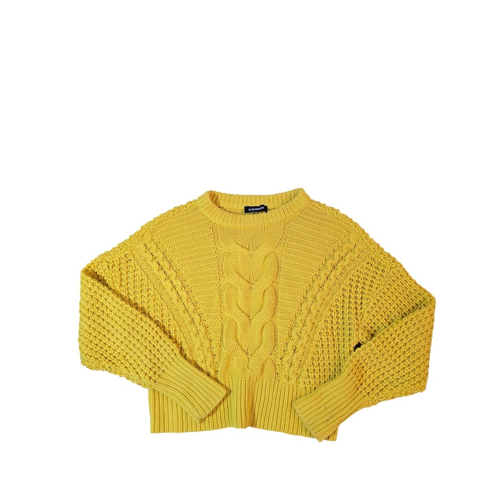 EXPRESS Yellow Cable Knit Cropped Sweater Long Sleeve Women's XS‎